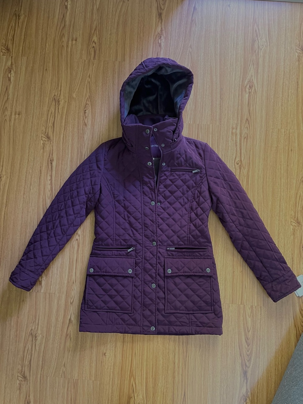 Calvin Klein Women’s Quilted Hooded Jacket - Deep Plum